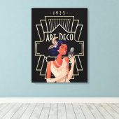 Art Deco 1920s Lady Singer Gold Lijst Black Canvas Afdruk (Insitu (Houten vloer))