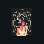 Art Deco 1920s Lady Singer Gold Lijst Black Canvas Afdruk<br><div class="desc">De  Art Deco-stijl met deze glamoureuze 1920s-zangeres met microfoon en een gouden twintigste lijst en typografie Art Deco en 1925.</div>