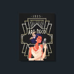 Art Deco 1920s Lady Singer Gold Lijst Black Canvas Afdruk<br><div class="desc">De  Art Deco-stijl met deze glamoureuze 1920s-zangeres met microfoon en een gouden twintigste lijst en typografie Art Deco en 1925.</div>