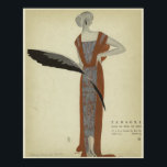 Art Deco 1920s Modes ~ Roos du Soir Poster<br><div class="desc">Een Art Deco, Nouveau 1920s tijdperk mode tekening van een dame in een gouden bruine jurk met een rood rozenpatroon, door kunstenaar Eduardo Benito, Titled: "Roos du Soir" (Roos van de nacht). Een prachtig kunstwerk voor elk modern huis, elke kantoor, elke studioloft! Eduardo Benito (1891-1981), een icoon uit het Art...</div>