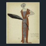 Art Deco 1920s Modes ~ Roos du Soir Poster<br><div class="desc">Een Art Deco, Nouveau 1920s tijdperk mode tekening van een dame in een gouden bruine jurk met een rood rozenpatroon, door kunstenaar Eduardo Benito, Titled: "Roos du Soir" (Roos van de nacht). Een prachtig kunstwerk voor elk modern huis, elke kantoor, elke studioloft! Eduardo Benito (1891-1981), een icoon uit het Art...</div>