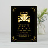 Art Deco 1920s Nieuwjaar Eve Party Folie Uitnodiging (Staand Voorkant)