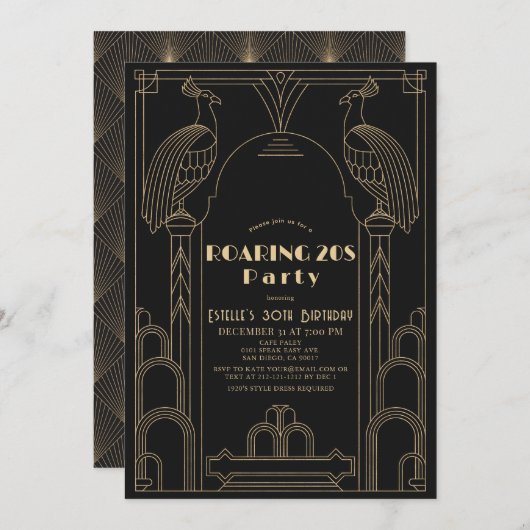 Art Deco 1920's Peacock Roaring 20s Verjaardag Kaart (Voorkant / Achterkant)