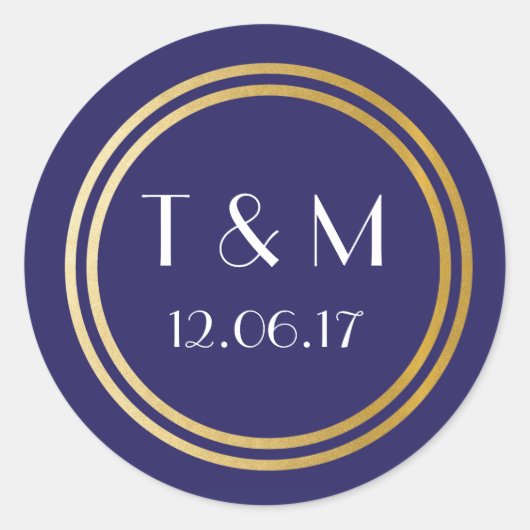 Art Deco 1920s Stickers Navy Gold Ronde Label (Voorkant)