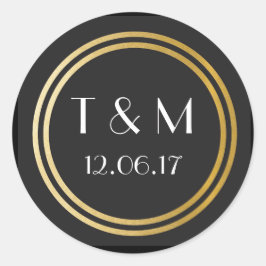 Art Deco 1920s Stickers Zwart Goud Rond Label