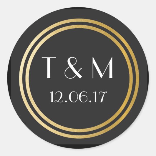 Art Deco 1920s Stickers Zwart Goud Rond Label (Voorkant)