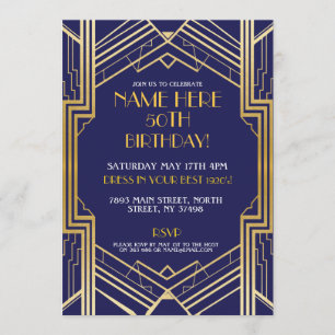 Art Deco 1920's Verjaardag Nodig Gatsby Gold Pary Kaart
