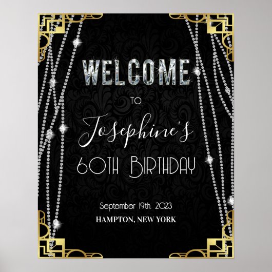 Art Deco 1920s - Welkomstteken voor zwart en goude Poster (Voorkant)