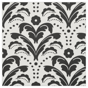 Art Deco 1930s Floral Damask Classic Black White Stof
