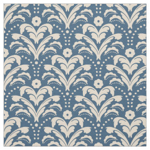 Art Deco 1930s Floral Damask Faux Burlap Blue Stof