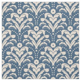 Art Deco 1930s Floral Damask Faux Burlap Blue Stof