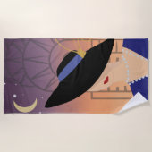 Art Deco 1930s Vrouw in Pet met Chrysler Building Strandlaken (Voorkant)