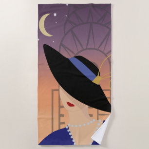 Art Deco 1930s Vrouw in Pet met Chrysler Building Strandlaken