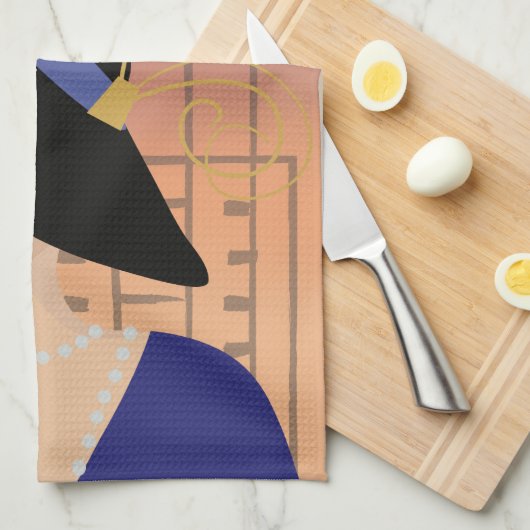 Art Deco 1930s Vrouw in Pet met Chrysler Building Theedoek (Quarter Fold)