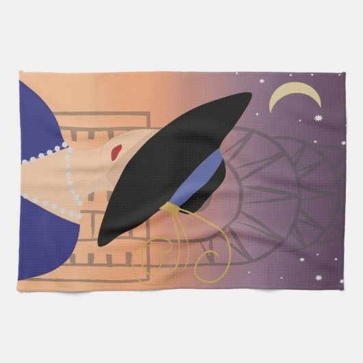 Art Deco 1930s Vrouw in Pet met Chrysler Building Theedoek (Horizontaal)