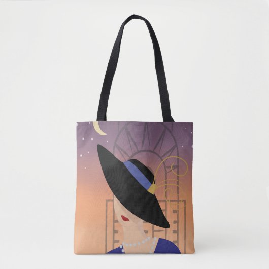 Art Deco 1930s Vrouw in Pet met Chrysler Building Tote Bag (Voorkant)