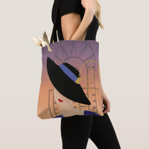 Art Deco 1930s Vrouw in Pet met Chrysler Building Tote Bag