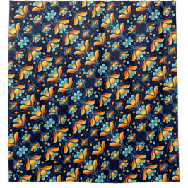 Art Deco 1 blauw sinaasappel Douchegordijn