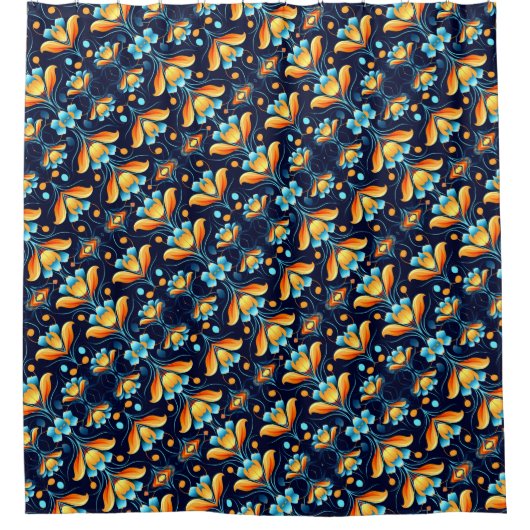 Art Deco 1 blauw sinaasappel Douchegordijn (Voorkant)