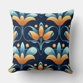 Art Deco 1 blauw sinaasappel Kussen