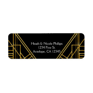 Art Deco 20's Gold & Black Gatsby adresetiketten Etiket