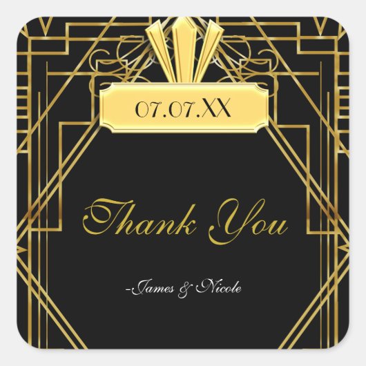 Art Deco 20's Gold & Black Gatsby Favor Sticker (Voorkant)