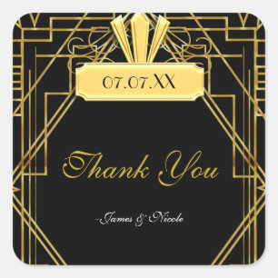 Art Deco 20's Goud & Zwarte Gatsby Favor Sticker