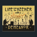 Art Deco 20s Retro Sunny Demeanor Inspirerend Hout Afdruk<br><div class="desc">Dit unieke, antiek ontwerp is gemaakt om eruit te zien als 20s Art Deco uit de tijd van Gatsby. De twee mannen en een vrouw in het ontwerp verschenen oorspronkelijk in een echte kandlestick advertentie uit de jaren 20 in een krant. Hier zijn ze gemaakt tot muzikanten en partijgoers. Het...</div>