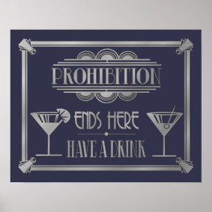 Art Deco 20's stijl "Cocktail Bar SILVER Poster