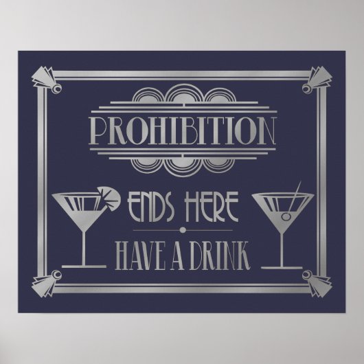 Art Deco 20's stijl "Cocktail Bar SILVER Poster (Voorkant)