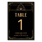 Art Deco 20s Zwart en Goud Trouwtafel Nummer Kaart (Voorkant)