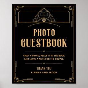 Art Deco 20s Zwart Goud Trouwfoto Guestbook Poster