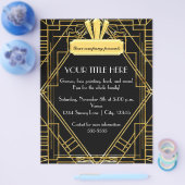 Art Deco 20's Zwarte Gouden Glam Evenement Flyer P (Enkel)