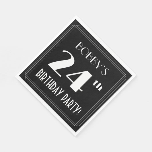 Art Deco 24th Birthday Party met aangepaste naam Servet (Hoek)