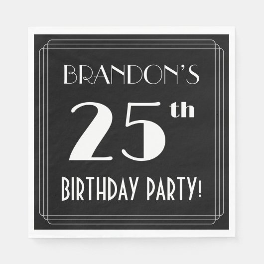 Art Deco 25th Birthday Party met aangepaste naam Servet (Voorkant)