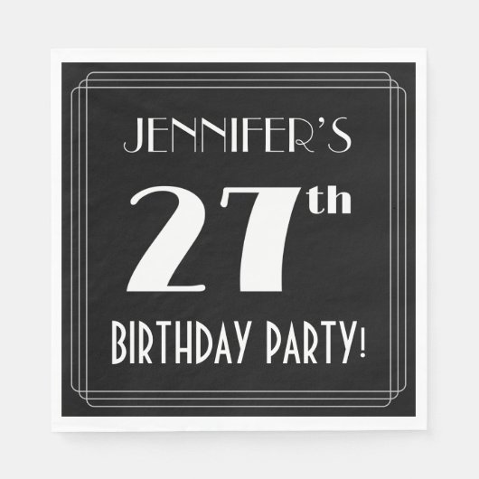 Art Deco 27th Birthday Party met aangepaste naam Servet (Voorkant)