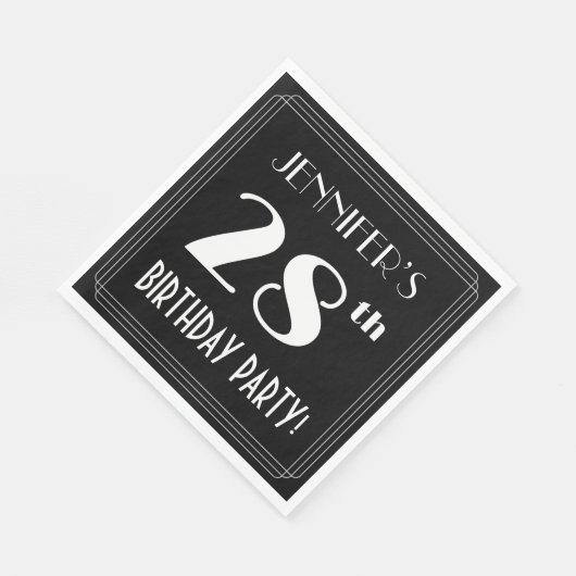 Art Deco 28th Birthday Party met aangepaste naam Servet (Hoek)