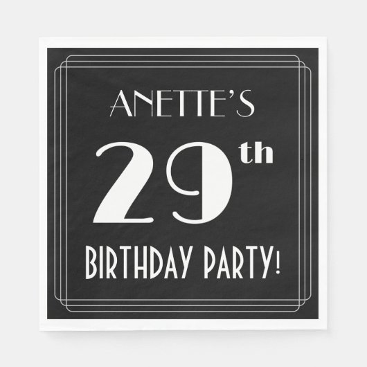 Art Deco 29th Birthday Party met aangepaste naam Servet (Voorkant)