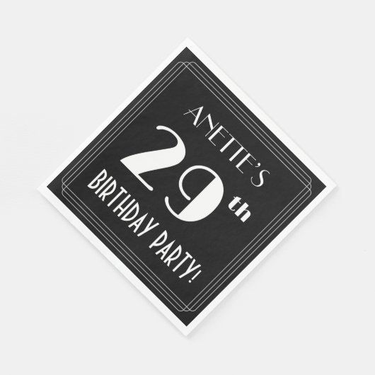 Art Deco 29th Birthday Party met aangepaste naam Servet (Hoek)