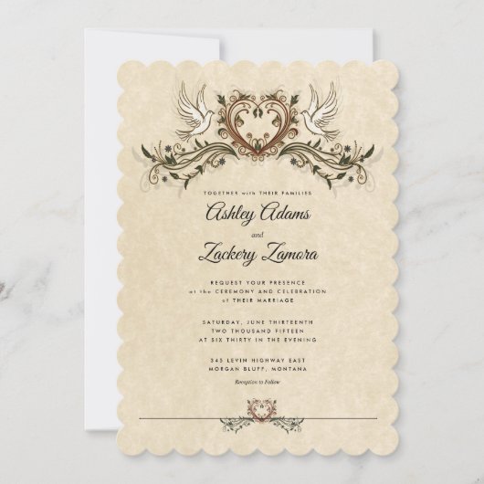  Art Deco 2 Doves/hart Weddenschap Kaart (Voorkant)