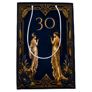 Art Deco 30e flapper girls blauw goud Gatsby Medium Cadeauzakje