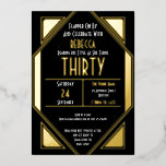 Art Deco 30th Birthday Black Gold Real Folie Uitnodiging<br><div class="desc">Art Deco 30th Birthday Black Gold Real. Viel je 30e rokerstijl om de twintig en nodig je gasten uit met dit glazen design met echte folie-elementen, in goud, zilver of roos goud. Pas de tekst eenvoudig aan en u kunt de achtergrondkleur aan beide zijden ook wijzigen als u dat wenst....</div>