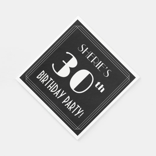 Art Deco 30th Birthday Party met aangepaste naam Servet (Hoek)