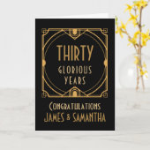 Art Deco 30th Pearl Wedding Names Jubileum Kaart (Gele Bloem)