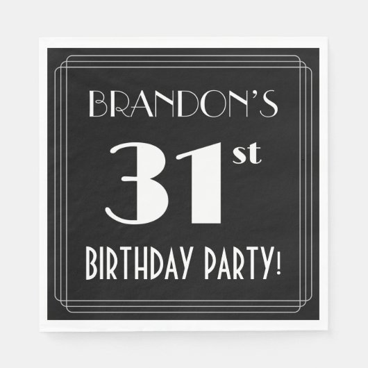 Art Deco 31st Birthday Party met aangepaste naam Servet (Voorkant)