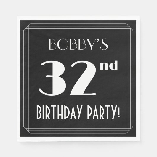 Art Deco 32e verjaardag met aangepaste naam Servet (Voorkant)