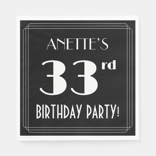 Art Deco 33rd Birthday Party met aangepaste naam Servet (Voorkant)