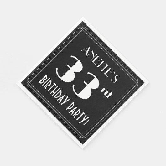 Art Deco 33rd Birthday Party met aangepaste naam Servet (Hoek)