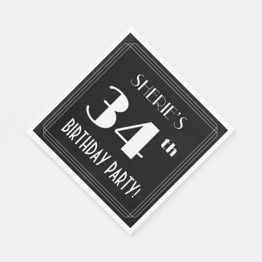 Art Deco 34th Birthday Party met aangepaste naam Servet (Hoek)