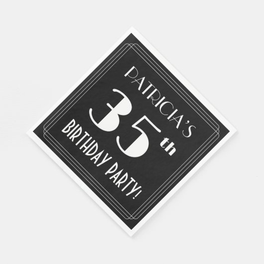 Art Deco 35th Birthday Party met aangepaste naam Servet (Hoek)